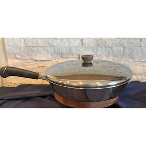 Vintage Revere Ware 12" Stainless Steel Skillet Heavy Gauge Bottom w/ Lid USA